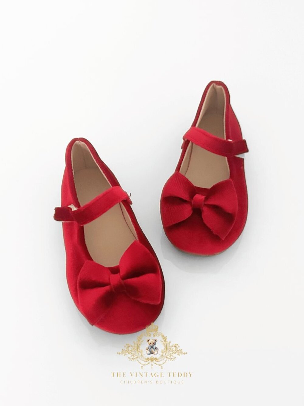 NWT Pretty Girls Mary Jane Velvet Flats Children's Shoes Baby Toddler Red 11.5